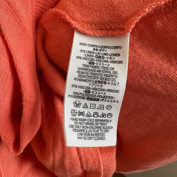 Free People Top Womens Small Orange Linen Top Draped Open Slit Blouse - Picture 9 of 10